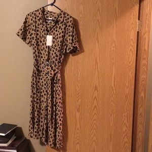 A New Day Leopard Belted Shirt Dress Size L